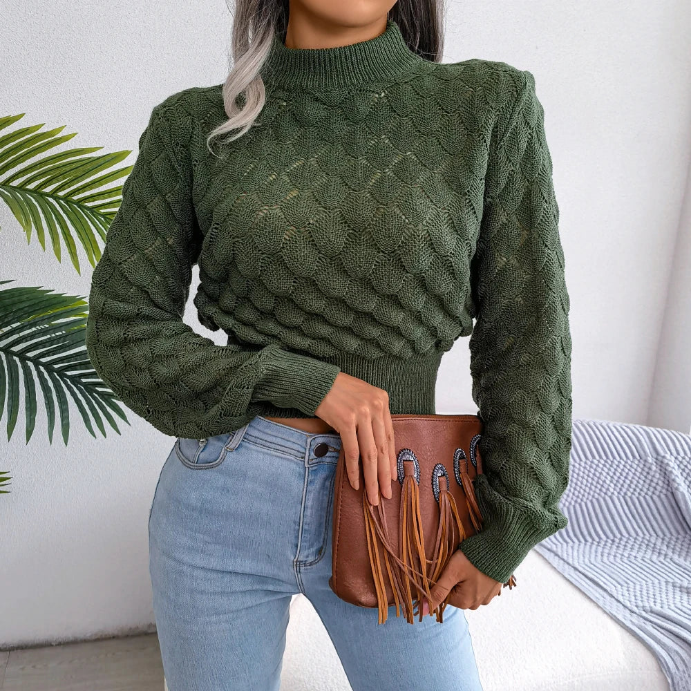 Preston Harlow 2025 Knit Hollow-Out Crop Sweater