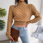 Preston Harlow 2025 Knit Hollow-Out Crop Sweater
